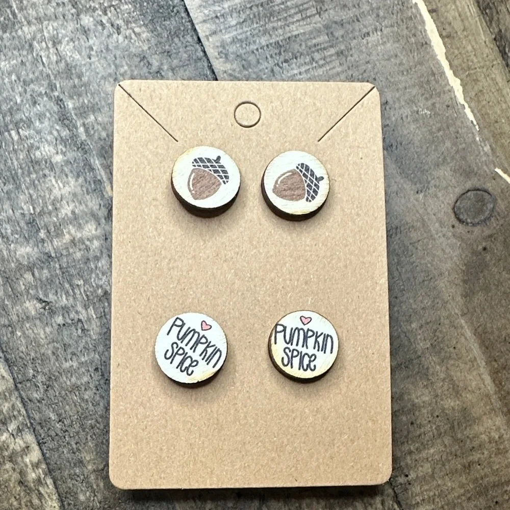 Pumpkin Spice and Acorn‎ stud Earrings Set
